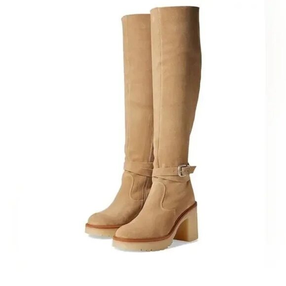 NEW $298 FREE PEOPLE TAN BEIGE JASPER PLATFORM KNEE HIGH BOOTS SIZE 38.5 / 8.5 - Picture 2 of 13